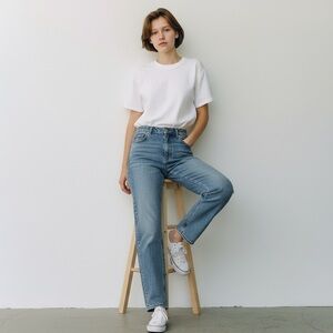 BLDWN Baldwin Vintage Straight Jeans Size 28 High Rise Light Wash Premium Denim